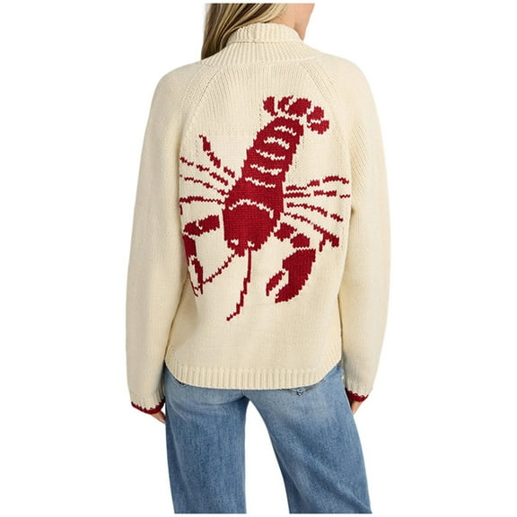 larppty Women Lobster Knit Sweaters Cardigan Long Sleeve Button Down Chunky Knit Y2k Graphic Fall Winter Sweater Coat (Red, L)