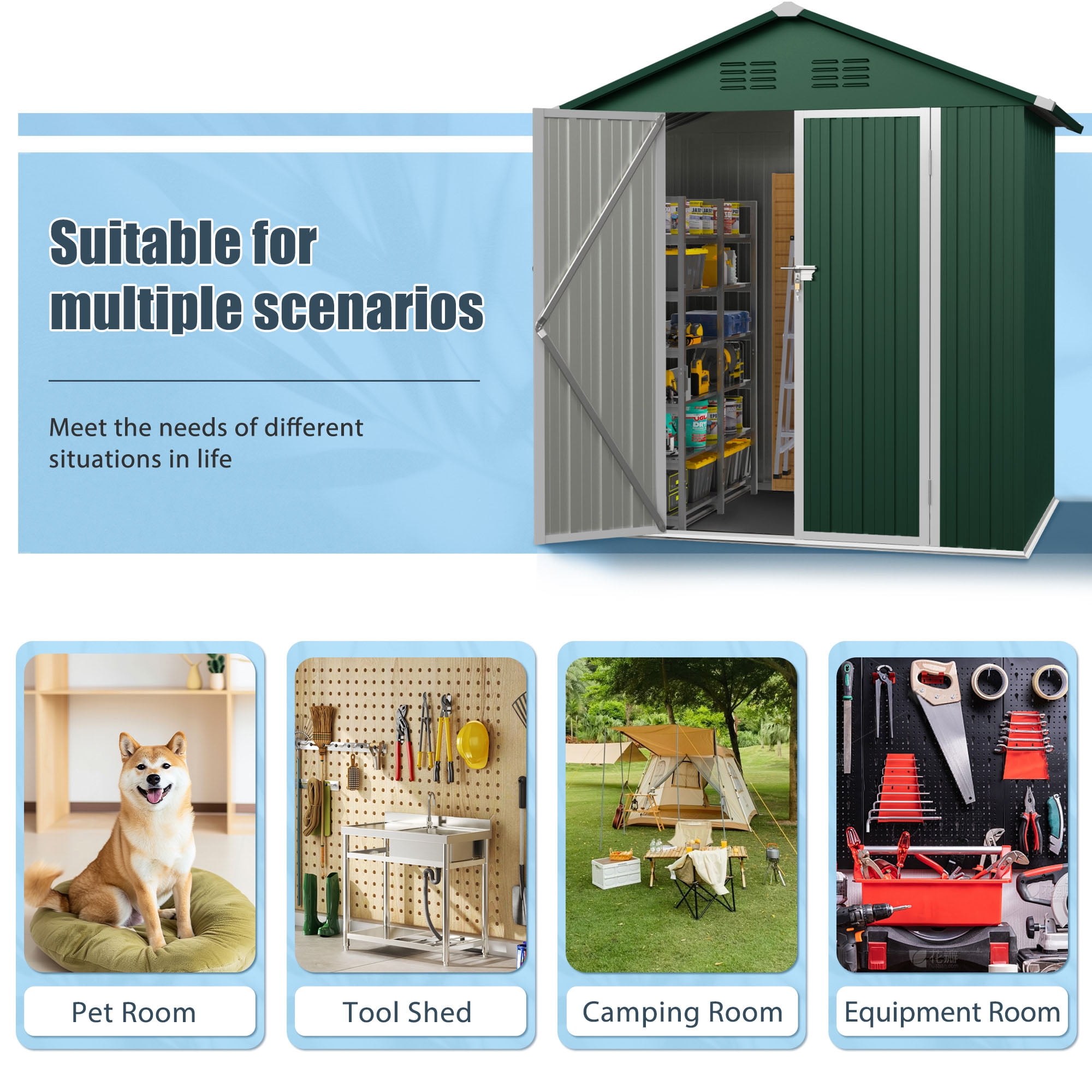 6' x 4' Outdoor Storage Shed, Metal Garden Shed with Lockable Doors, Tools Storage Shed for Backyard, Green