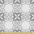 thumbnail image 1 of Retro Fabric by the Yard, Classic Victorian Style Perforated Swirly Grid of 4 Foils Mosaic Spirals Print, Decorative Upholstery Fabric for Chairs & Home Accents, Coconut and Grey by Ambesonne, 1 of 5