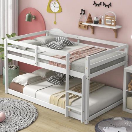 UBesGoo Twin over Twin Floor Bunk Bed  White