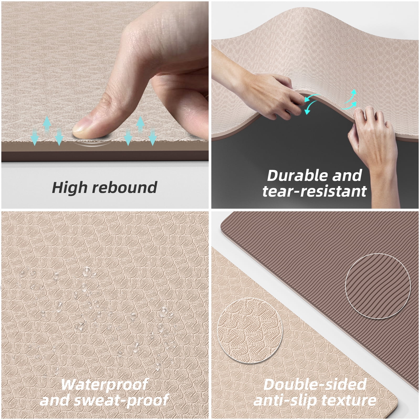 BAIMA Workout Mat Thick 8mm,Roll-up Pilates Mats Wide,Non Slip Matt,Eco Friendly TPE for Home,Gym,office,Floor Exercise,71"x 24"(Brown+Apricot)