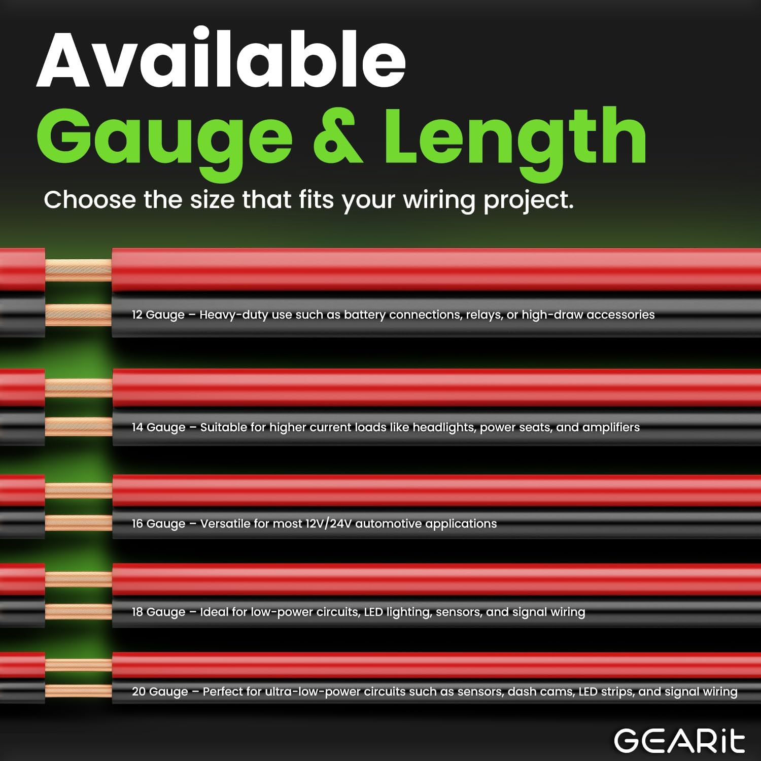 GEARit 16 Gauge Wire (200ft - Black/Red) GPT Automotive Primary Bonded Wire - Copper Clad Aluminum CCA - Car Audio, Speaker Wire, Trailer Harness, Electrical - 200 Feet Total 16ga awg