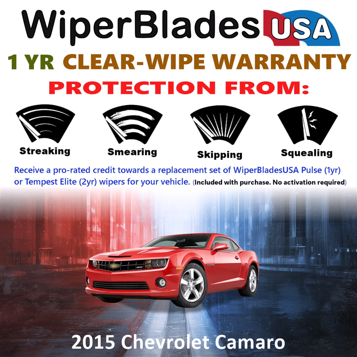 2015 Chevrolet Camaro Beam Wiper Blades Wipers w/1yr Warranty (Set of 2) (WiperBladesUSA)