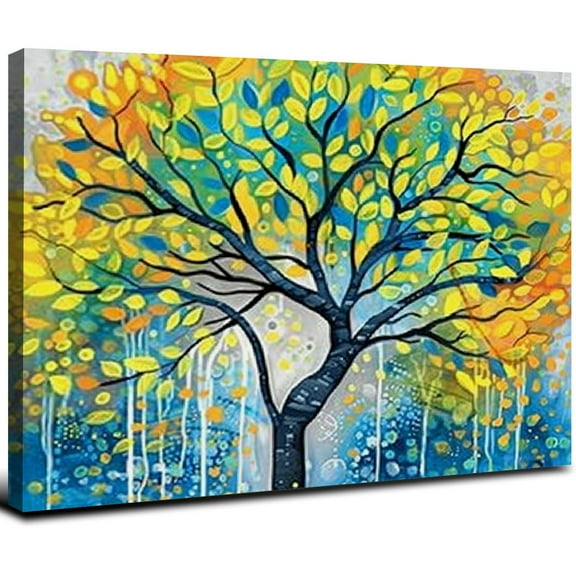 JRXY Colorful Tree Canvas Wall Art Abstract Spring Tree  Season Tree of Life Picture Prints Blooming Tree Artwork for Home Bedroom Living Room Office Decor 20x16inch