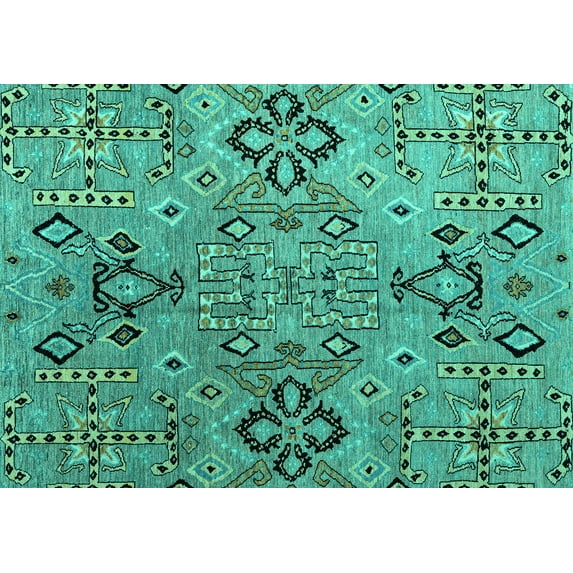 Ahgly Company Machine Washable Indoor Rectangle Abstract Turquoise Blue Modern Area Rugs, 2' x 4'