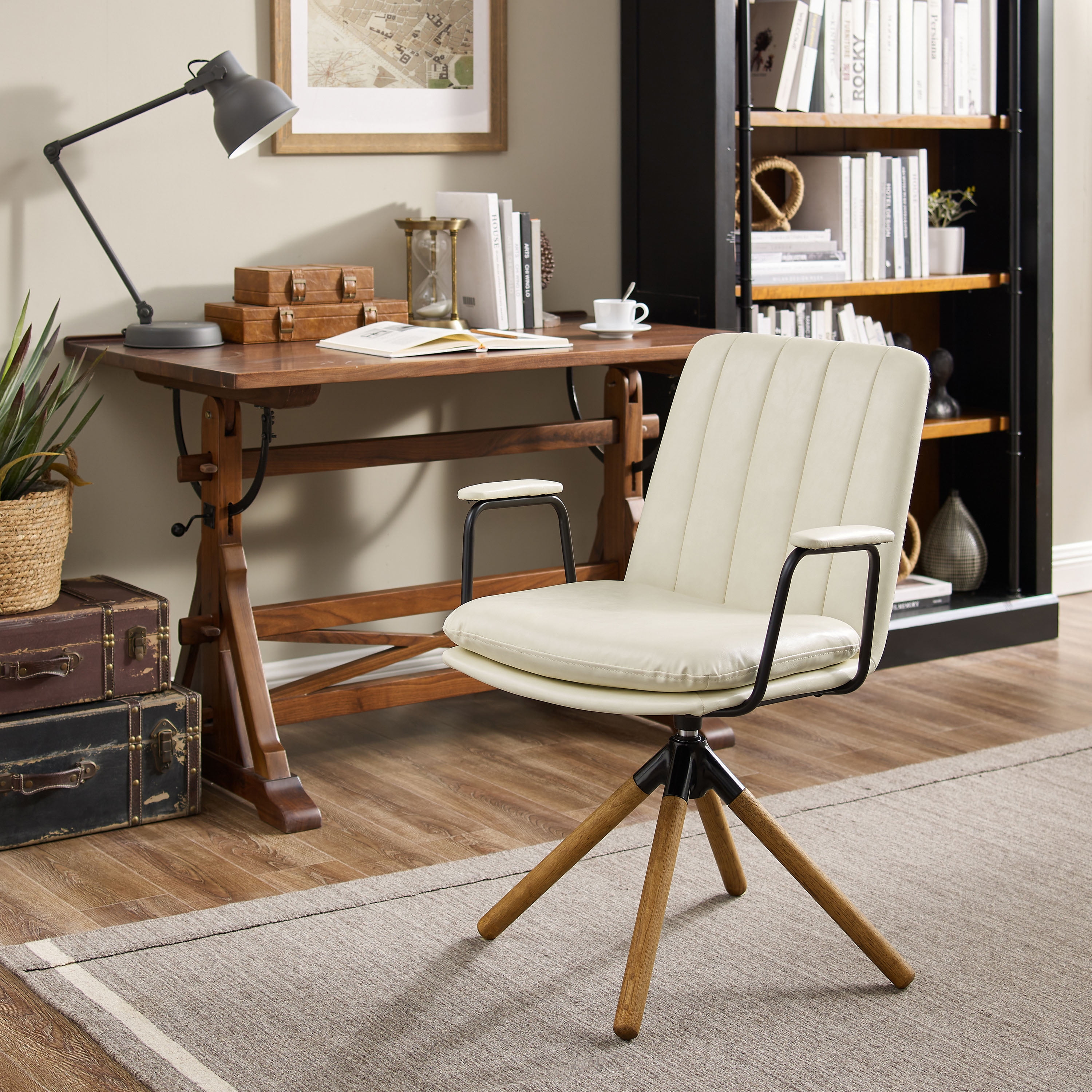 Art Leon Mid Century Modern Office Chair Faux Leather Swivel Desk Chair ...