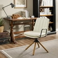 thumbnail image 3 of Art Leon Mid-Century Swivel Accent Chair - No Wheels,Upholstered Faux Leather Desk Chair with Oak Wood Legs - Off White, 3 of 9