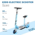 thumbnail image 3 of Maxtra Electric Scooter with Seat for Kids Ages 6-12, 60 Mins Long Battery Life, Removable Seat 2 Riding Styles, 155lbs Max Load, Light Blue, 3 of 10