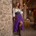 thumbnail image 5 of Womens Off Shoulder Renaissance Dress Bell Sleeves Vintage Medieval Peasant Long Dresses Halloween Pirate Costume(PurpleM), 5 of 6