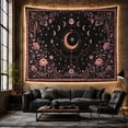 thumbnail image 6 of Golden Crescent Moon & Floral Night Sky Against Deep Black Background, Mystical Celestial for Space Lovers, Botanical Wall Art, Birthday Gift, Tapestry Wall Hanging for Bedroom and Dorm, 6 of 7