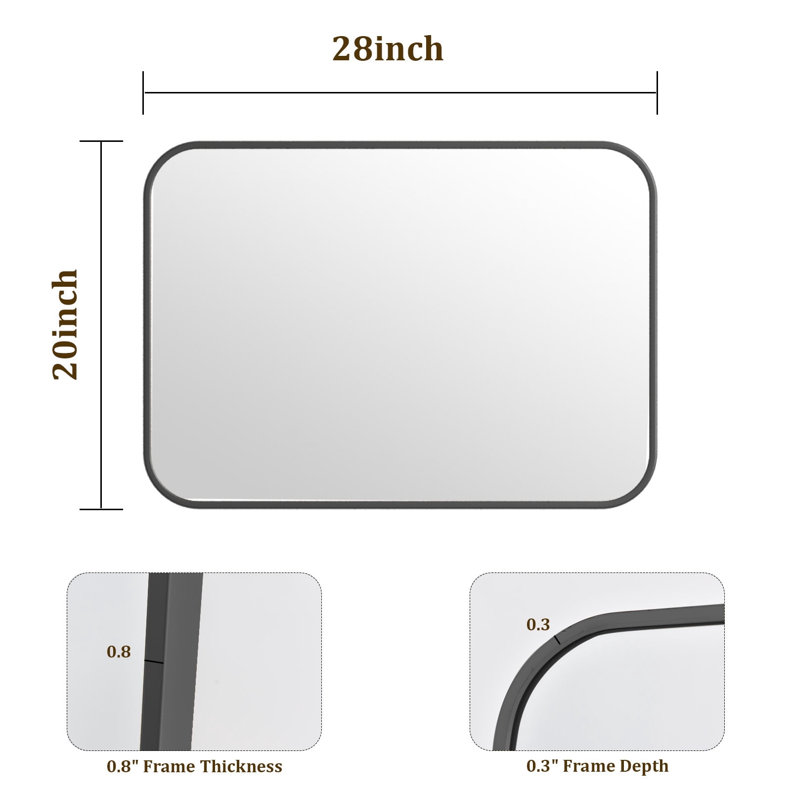 Puremirror 20"x28" Bathroom Mirror Rectangular Wall-Mounted Mirror with Metal Frame, Black