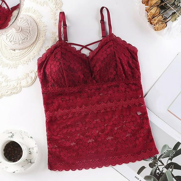 SHITINN Fashion Women's Sleeveless Floral Lace Bra Padded Tank Tops Spaghetti Strap Bralette Top Tops for Women with Lace Trim Womens Camisoles Bra Tops for Women with Underwire Lace Trim Top Shirts