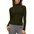 thumbnail image 2 of HomeDM Women's Long Sleeve Shirts, Turtleneck Solid Color Ribbed Basic Pullover Tops Fall Layer Slim Fit Tee Shirts - Army Green/L, 2 of 9