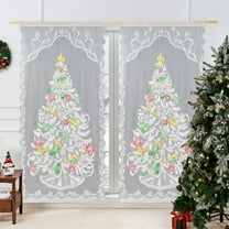 NWOKYZGH 1Pc Christmas Tree Curtain Panel Lace Xmas Tree Window Door Curtains Decoration Festive Colorful Curtain Drapes for Holiday Party Decor