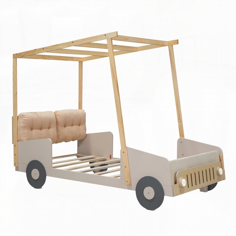 Twin Size Car Bed with Fluffy Pillow and Playful Car Design