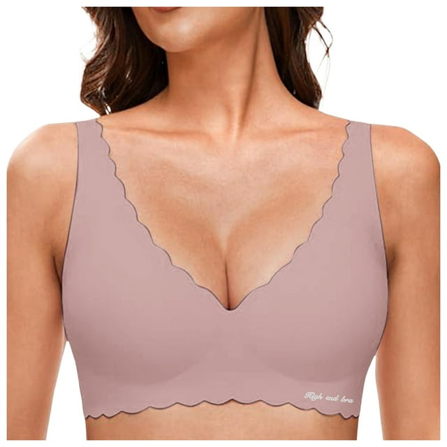 Sujetador sin aros con escote en V profundo y diseño de pétalos para mujer - Nylon spandex, cómodo y sin costuras, tirantes ajustables para yoga/ropa de estar por casa