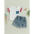 thumbnail image 3 of Musuos Independence Day Toddler Baby Outfits 6M 12M 18M 24M 3Y 4Y Short Sleeve T-shirt and Elastic Ripped Denim Shorts Set for Girls Boys, 3 of 9