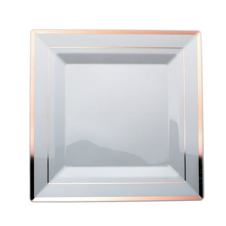 plates plastic square disposable dinner rose gold rim exquisite dinnerware inch pack