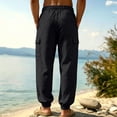 thumbnail image 5 of Homeyce Mens Cotton Linen Pants Elastic Drawstring Waist Straight Leg Pants with Pockets Linen Cotton Trousers Yoga Beach Loose Fit Casual Summer Sweatpants,Black L, 5 of 5