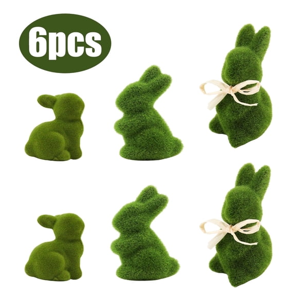 Moss Easter Bunny Decorations - Artificial Moss Rabbits for Spring Table and Home Easter Decor,6 Pcs