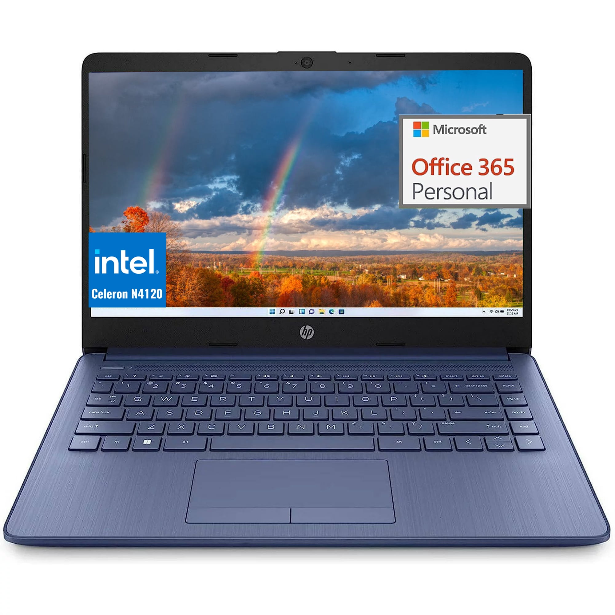 HP Stream Blue 14'' HD Ultral Light Laptop, 8GB RAM, 64GB eMMc, Intel Celeron N4120, Webcam, Windows 11 Home in S Mode, Cefesfy Multifunctional Brush