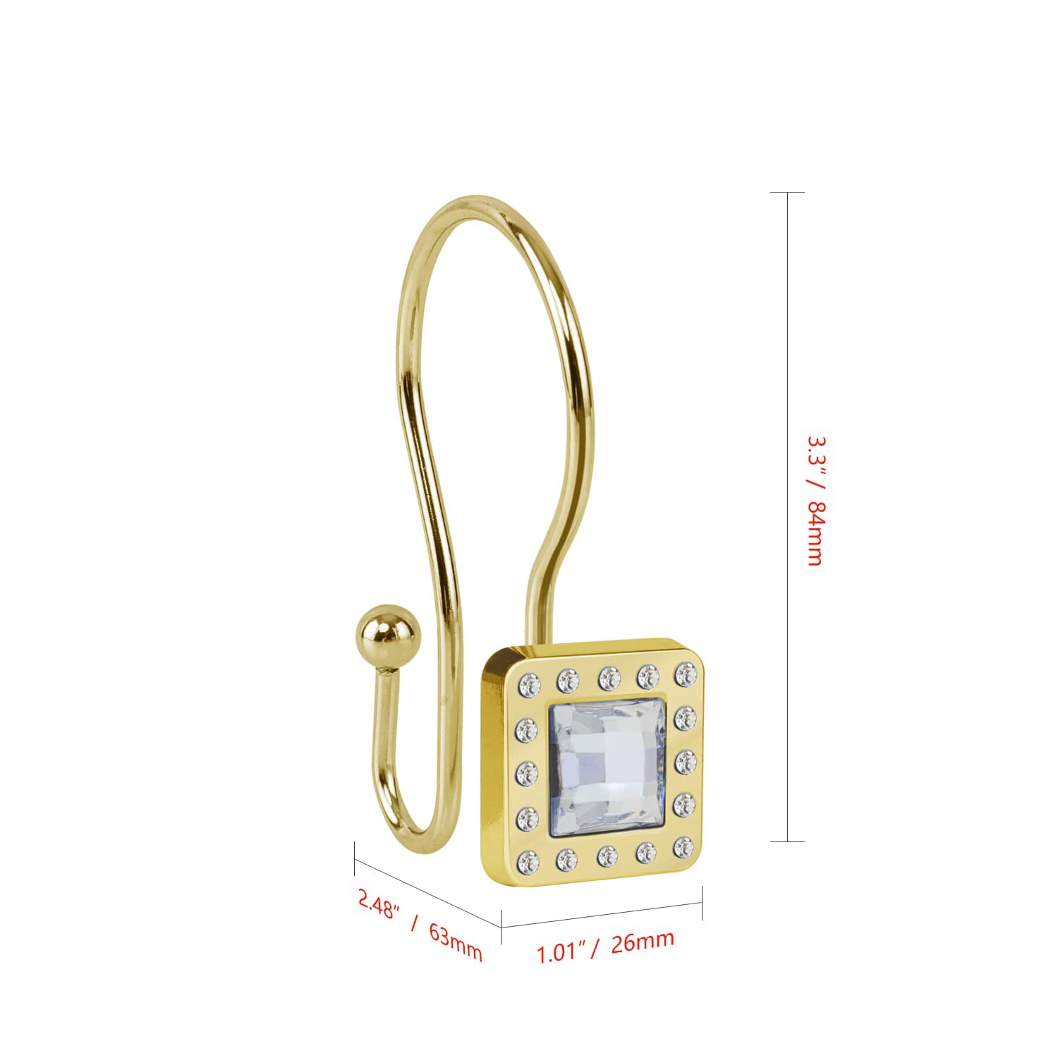 Utopia Alley Shower Rings, Double Shower Curtain Hooks for Bathroom, Rust Resistant Shower Curtain Hooks Rings, Crystal Design, Set of 12, Gold