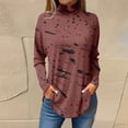 thumbnail image 2 of TQWQT Plus Size Turtlenecks for Women Fall Color Block Printed Tunic Top Long Sleeve Turtleneck T Shirts Loose Fit Curved Hem Graphic Tee Vermilion 2XL, 2 of 5