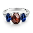 thumbnail image 2 of Gem Stone King 10K White Gold Red Garnet Blue Created Sapphire and White Lab Grown Diamond 3 Stone Engagement Ring for Women (2.78 Cttw, Gemstone Birthstone, Available in Size 5, 6, 7, 8, 9), 2 of 5