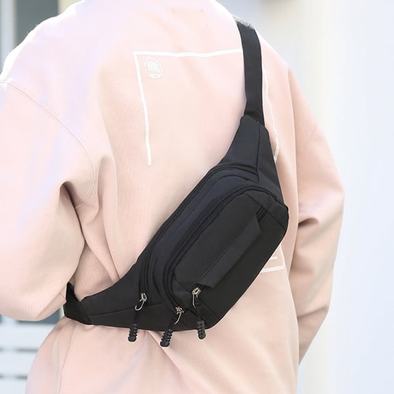 Soimiss Men Waist Bag Adjustable Belt Large Capacity Black Running Fanny Pack