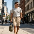 thumbnail image 5 of CCRFTGI Cargo Shorts for men Drawstring Stretch Elastic Waist Casual Work Short with Pockets Khaki M, 5 of 6