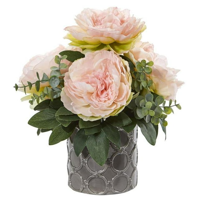 Nearly Natural 1813 13 in. Peony & Eucalyptus Artificial Arrangement