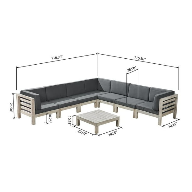 Noble House Oana 7 Seater Acacia Wood Sectional Sofa Set Weather