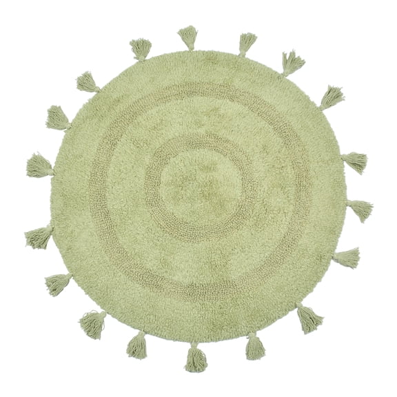 JOOJA Boho Cotton Handmade Bath Mat Non-slip Area Mat Rug with Tassels, Sage Green, 27.5"*27.5"