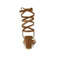 thumbnail image 2 of BLISSFUL STEP Women's Open Toe Lace up Block High Heels Sandals Brown 9.5, 2 of 7