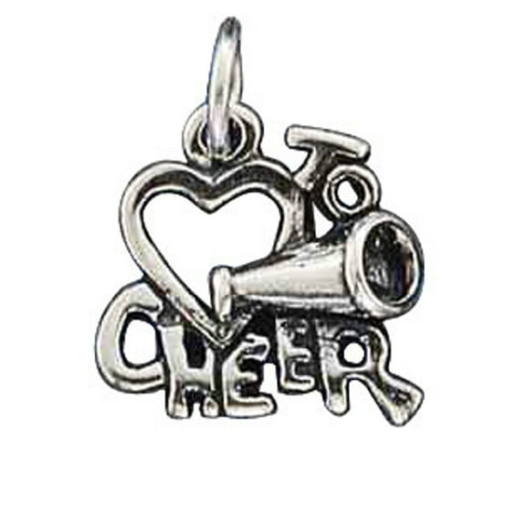 Sterling Silver 16" .8mm Box Chain LOVE TO CHEER Pendant Necklace