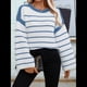thumbnail image 5 of Suéter de Rayas Extragrande para Mujer, Cuello Redondo, Mangas Largas, Moda de Otoño 2025. Azul S, 5 of 8