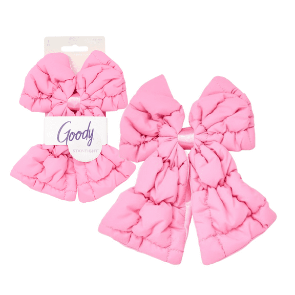 Goody Luxe Puffer Bow Barrette, Icy Pink Blossom, Stay-Tight Hair Clip, 1 Count