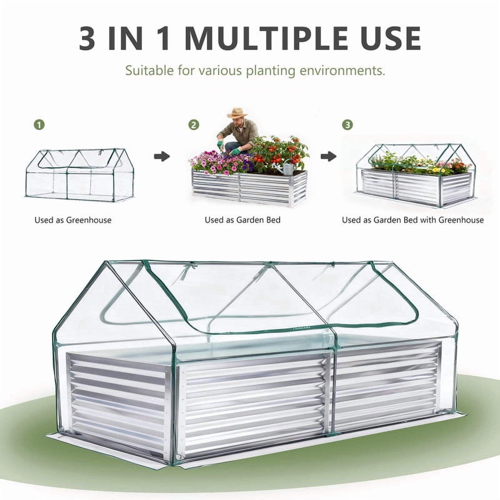 Gianna 6x3x2ft Galvanized Raised Garden Bed with Cover, Planter Box Outdoor for Deep-Rooted Herbs/Flowers/Vegetables, Large Metal Garden Bed Mini Greenhouse for Patio and Backyard