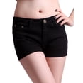 thumbnail image 4 of HDE Women's Solid Color Ultra Stretch Fitted Low Rise Moleton Denim Booty Shorts (Black, Small), 4 of 4