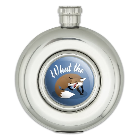 Brown Fox What The Pun Funny Round Stainless Steel 5oz Hip Drink Flask