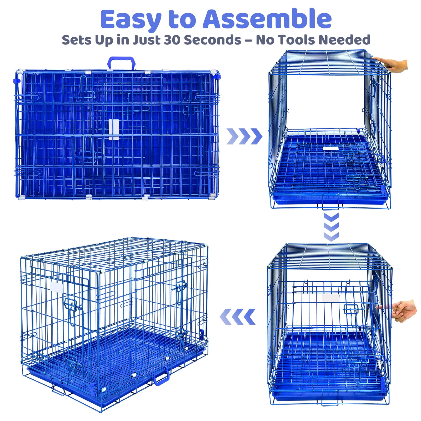 Homey Pet 30 Inch Medium Dog Crate, Royal Blue Dog Cage Small, Foldable Inside Dog Kennel Nano-Coated Metal Wire Dog Crates with Removable Floor Grid Tray, Double Doors Dual Locks, Portable Handle