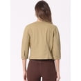 thumbnail image 3 of DARING DIVA Women's Collarless 3/4 Sleeve Open Front Denim Jacket XL Khaki, 3 of 6
