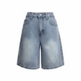 thumbnail image 5 of LNWUY Women's Baggy Denim Bermuda Shorts Vintage Style Straight Leg Denim Shorts Casual Knee Length Jean Jorts with Pockets Blue L, 5 of 8