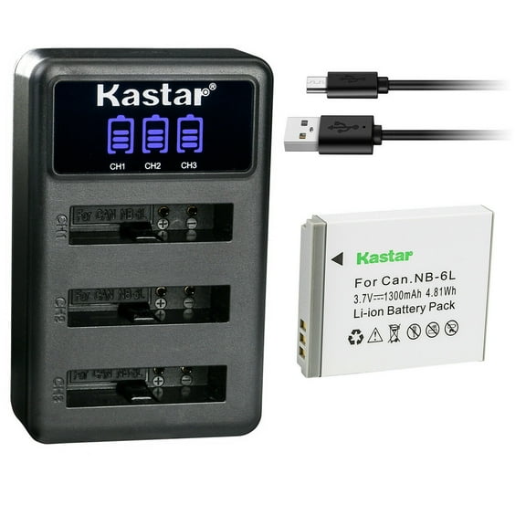 Kastar 1 Pack Battery and LCD Triple USB Charger Compatible with Canon NB-6L NB-6LH, Canon PowerShot SX260 HS, PowerShot SX270 HS, PowerShot SX280 HS, PowerShot SX500 IS, PowerShot SX510 HS Camera