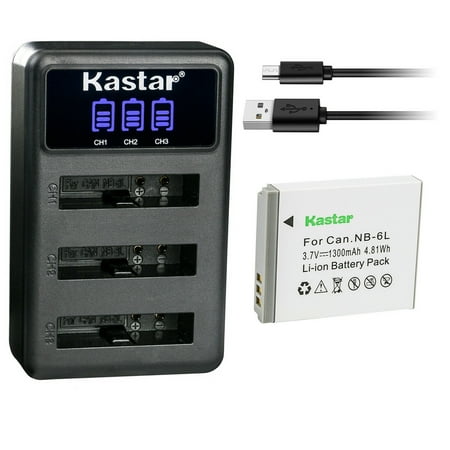 Kastar 1 Pack Battery and LCD Triple USB Charger Compatible with Canon NB-6L NB6L NB-6LH NB6LH Battery Canon CB-2LY Charger Canon IXY Digital 25 IS Digital IXUS 200 IS Digital IXUS 210 Camera