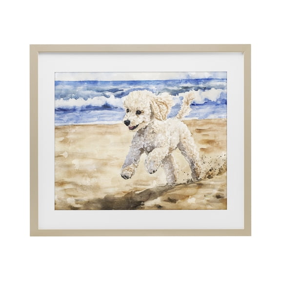 Stupell Industries Tropical Poodle's Journey on Beach Birch Framed Print Under Glass, 16 x 13, by Svetlana Aleynikova