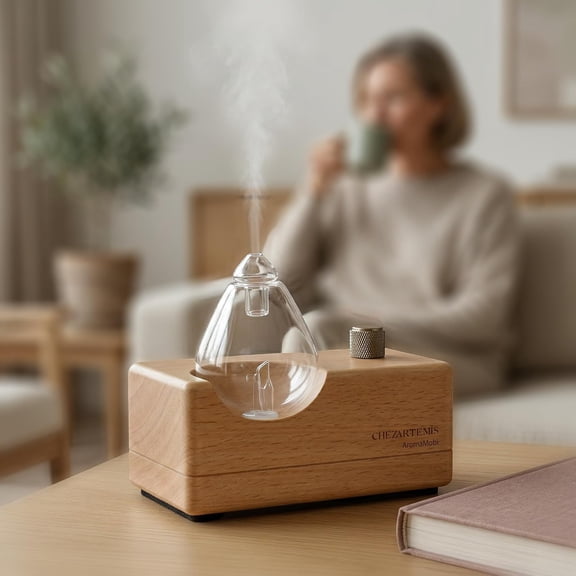 Glass Essential Oil Diffuser - Cordless Nebulizer with Wood Base, 230H Battery Life, Silent Aromatherapy for Home Office Yoga, Large Room Coverage 600sqft