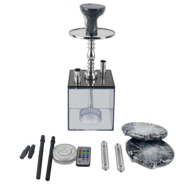 Kit De Cachimba Acrílica, Cachimba De Tubo Doble Acrílica Cuadrada Portátil Con Luz Led Y Cuenco De Cachimba De Silicona, Accesorios Para Cachimba Yuarrent HA036236-00