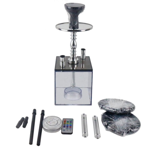 Kit De Cachimba Acrílica, Cachimba De Tubo Doble Acrílica Cuadrada Portátil Con Luz Led Y Cuenco De Cachimba De Silicona, Accesorios Para Cachimba matsuzay HA036236-00