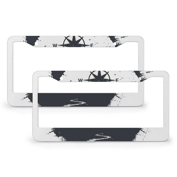 License Plate Cover Nature Mountain Compass Car Tags Frames Holder 2 PCS Nature Travel Aluminum License Plate Frames for Women Men US Vehicles Standard